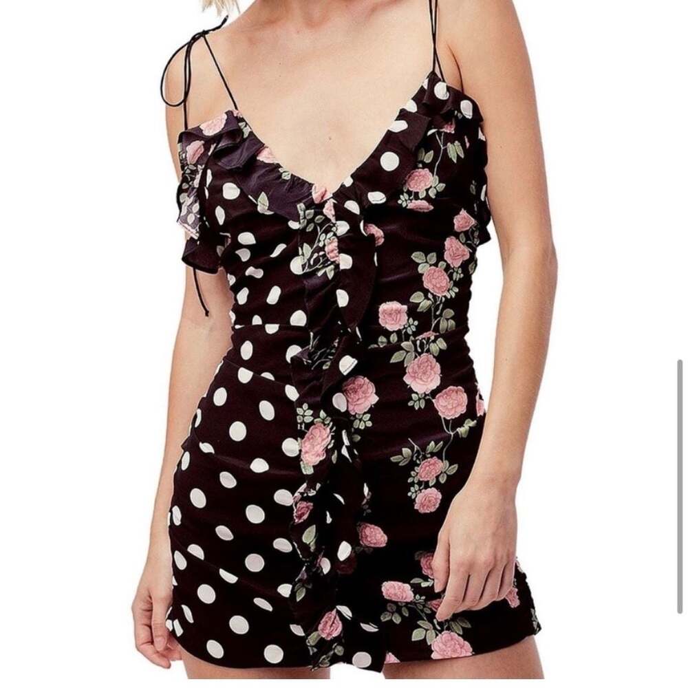 NWT For Love & Lemons Mochi Shirred Mini Dress Noir Roses Size M